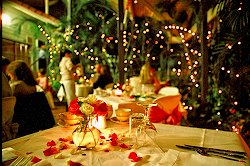 Teahouse courtyard restaurant at night